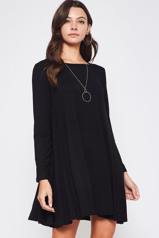 Beeson River Tall Long Sleeve Swing Pocket Dress - Black