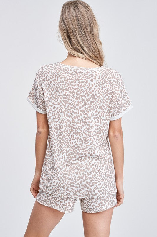 Leopard Pajama Shorts Set - Ivory/Taupe