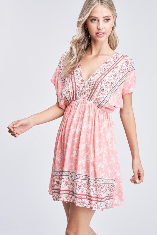 Sweet Tea Print Mini Dress - Coral
