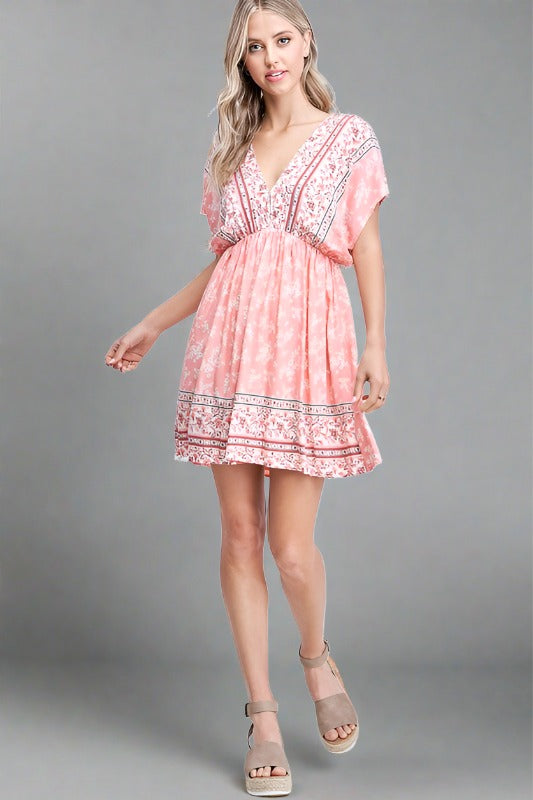 Sweet Tea Print Mini Dress - Coral