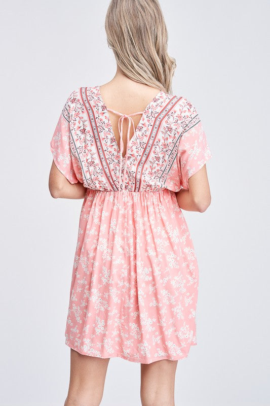 Sweet Tea Print Mini Dress - Coral