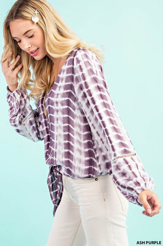 Kori Tie Dye Knot Top - Ash Purple