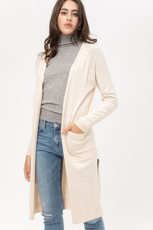 Casual Long with Slit & Pockets Cardigan - Black or Butter