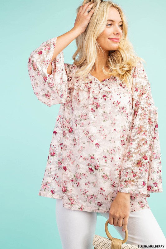 Kori Romantic Lace Blouse - Cream/Peach