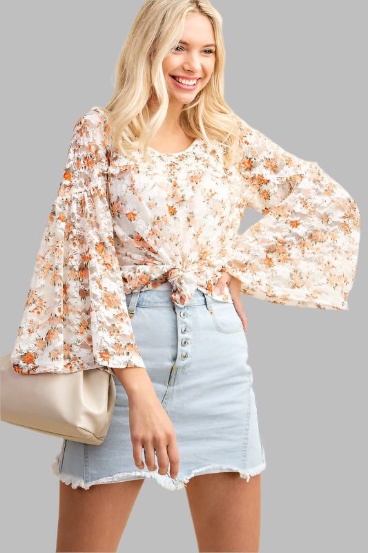 Kori Romantic Lace Blouse - Cream/Peach
