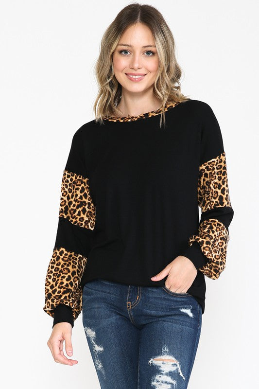 Purrrfect Black Leopard Sleeve Top