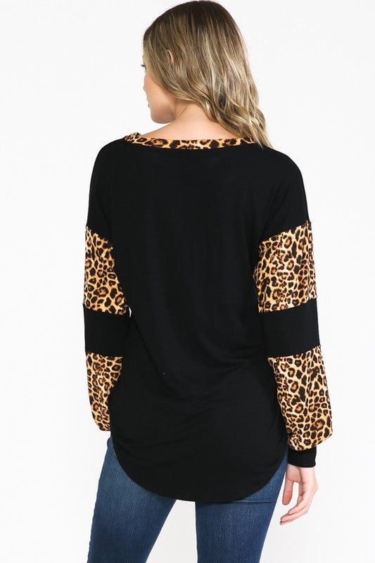 Purrrfect Black Leopard Sleeve Top