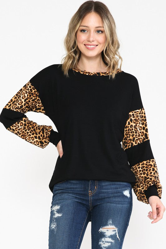 Purrrfect Black Leopard Sleeve Top