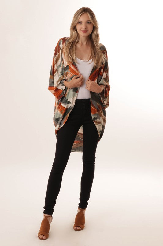 I Joah Abstract Kimono USA Made - Orange Rust