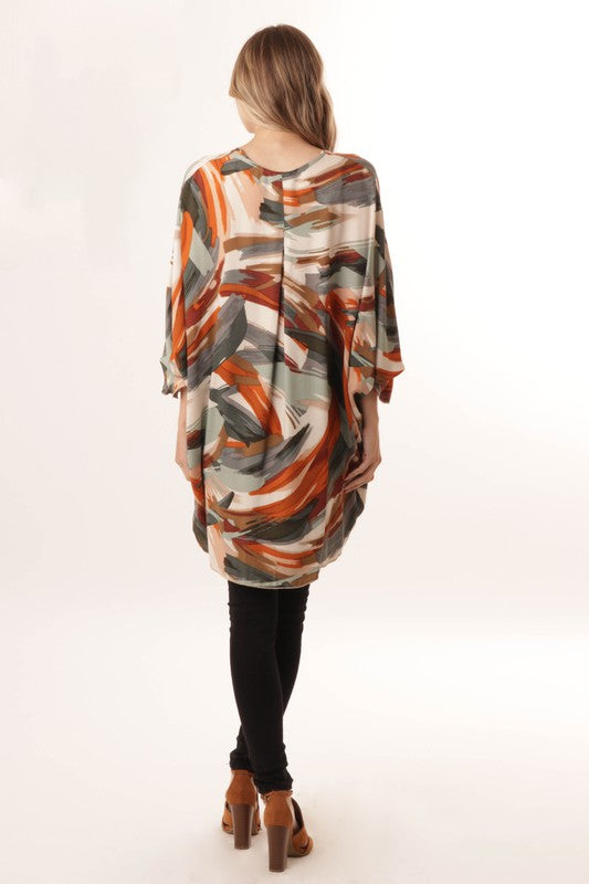 I Joah Abstract Kimono USA Made - Orange Rust