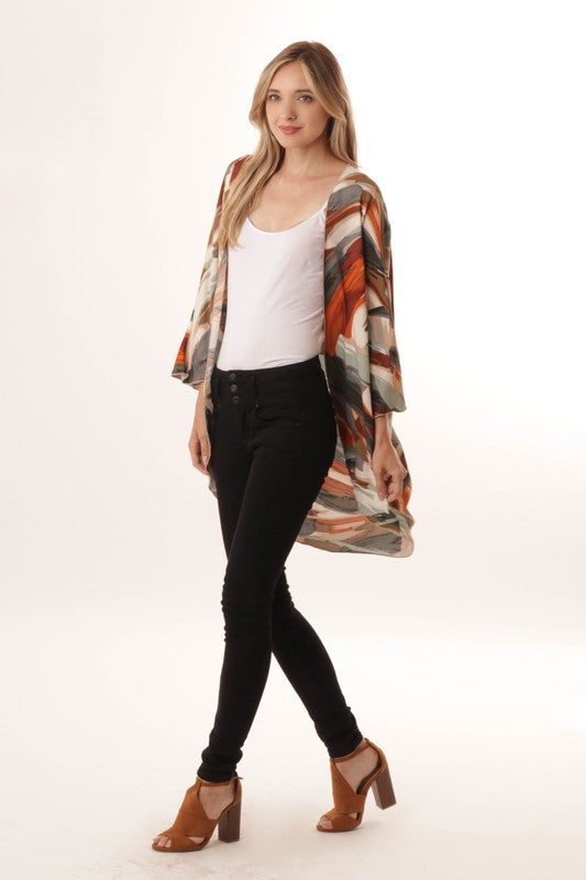 I Joah Abstract Kimono USA Made - Orange Rust