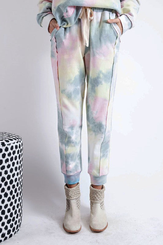 Easel Tie Dye Jogger Sweatpants - Sage Pink