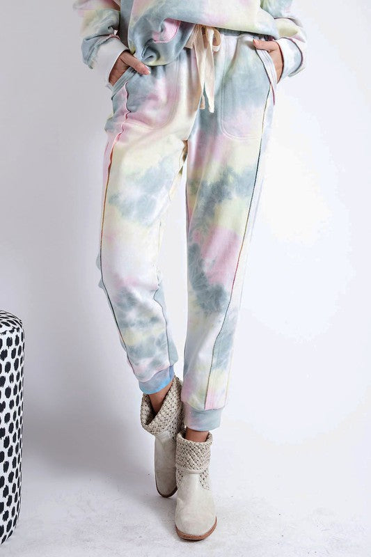 Easel Tie Dye Jogger Sweatpants - Sage Pink