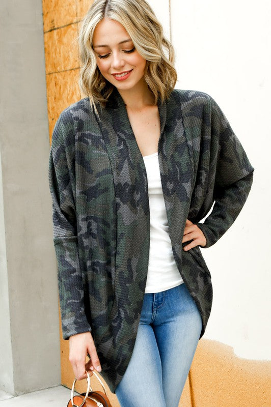 My Story Camo Waffle Cocoon Cardigan - Olive