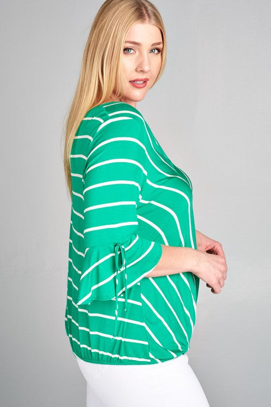 Striped Surplice Plus Top - Kelly Green