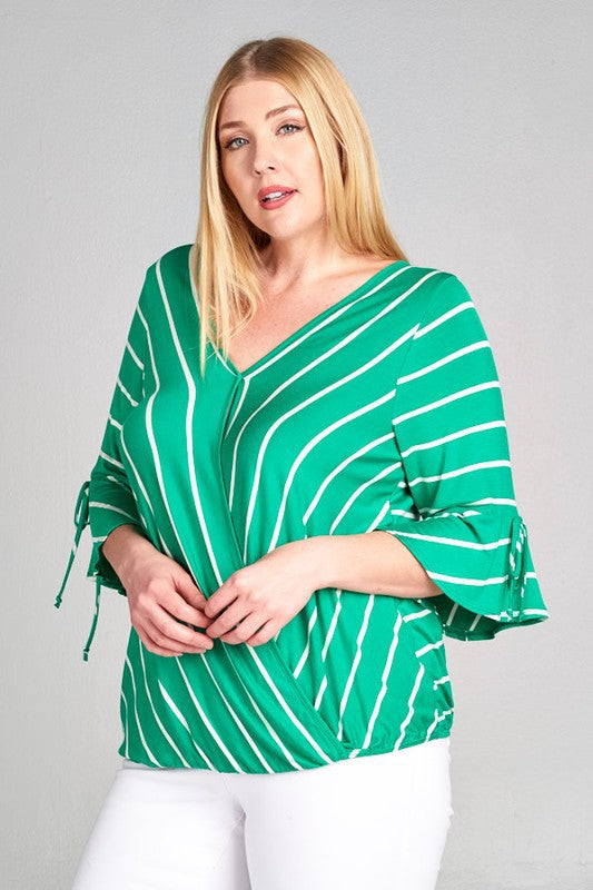 Striped Surplice Plus Top - Kelly Green