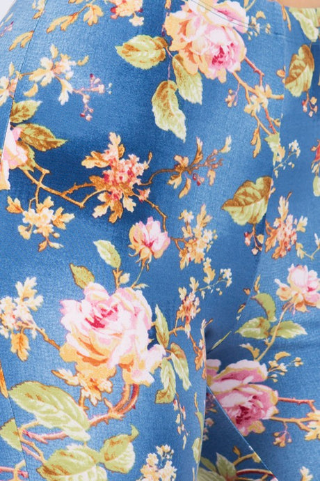 Bear Dance Roses 🌹 Print Skinny Brushed Pants - Blue Multi