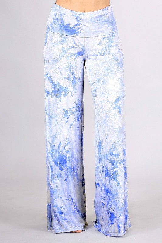 Chatoyant Tie Dye Palazzo Pants - Blue White Multi