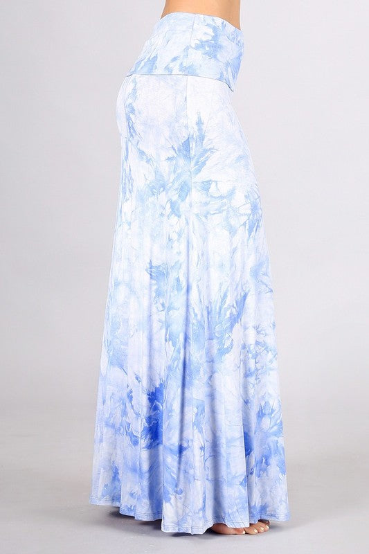 Chatoyant Tie Dye Maxi Skirt - Blue White Multi