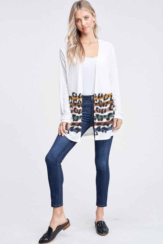 Colorful Leopard Stripe Cardigan - Ivory