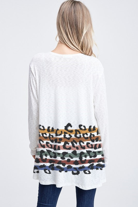 Colorful Leopard Stripe Cardigan - Ivory