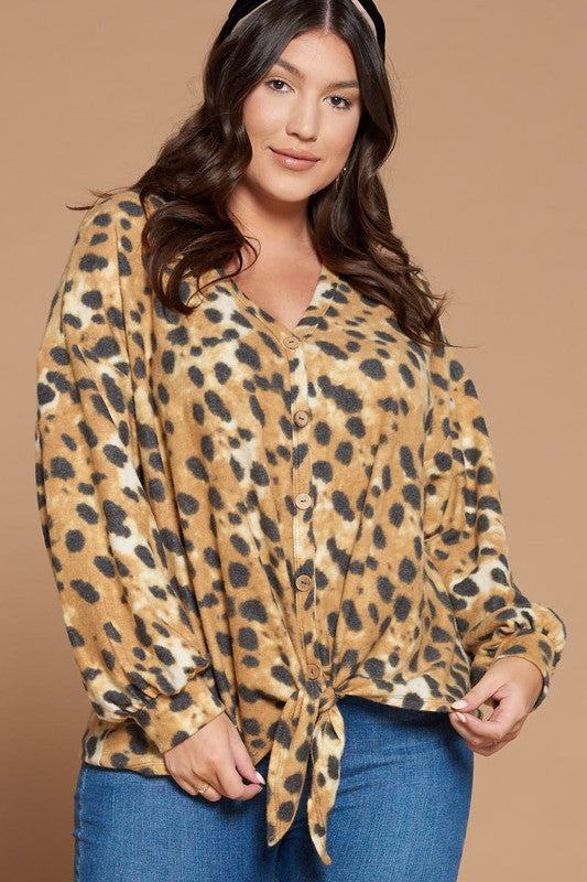 Animal Print Brush Plus Top - Mustard