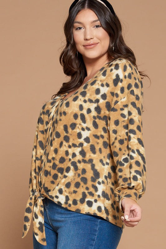 Animal Print Brush Plus Top - Mustard