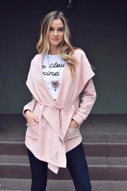 Shawl Collar Cargo Windbreaker Light Jacket - Dusty Pink - Debra's Passion Boutique - 1