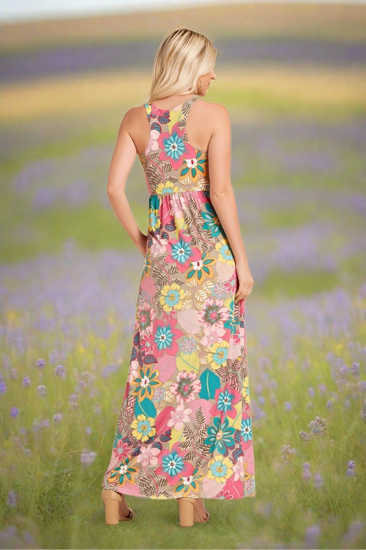 *CLOSEOUT SALE Beeson Mod Floral Racer Back Tall Maxi Dress - Pink Yellow