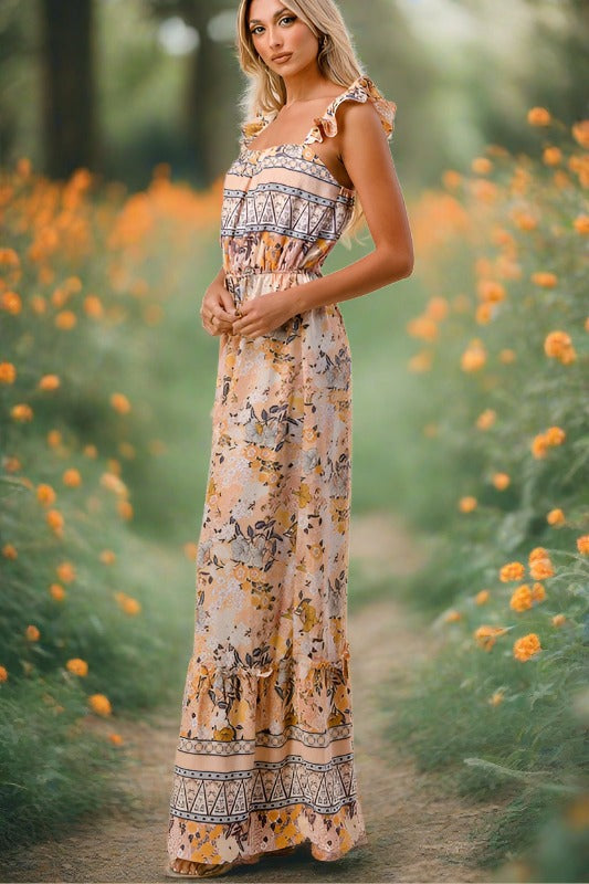 Tall Boho Floral Print Maxi Dress - Cream Yellow