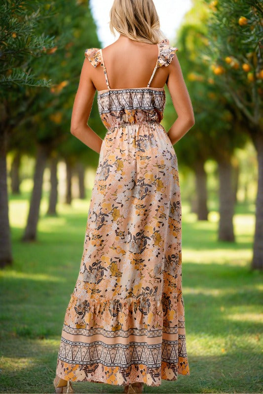 Tall Boho Floral Print Maxi Dress - Cream Yellow