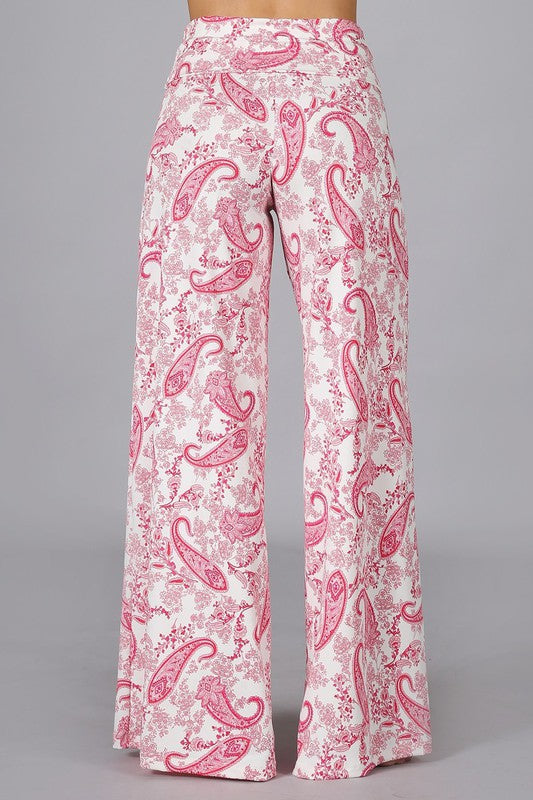 Chatoyant Plus Paisley Palazzo Pants - Pink Multi