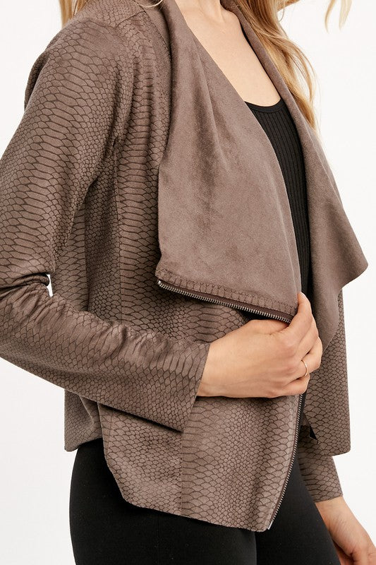 Mystree Snake Drape Side Zipper Jacket - Ash Grey