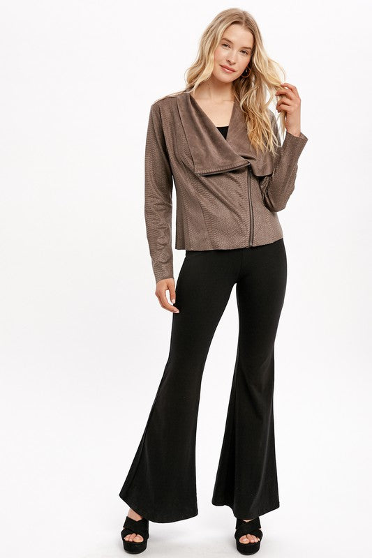 Mystree Snake Drape Side Zipper Jacket - Ash Grey