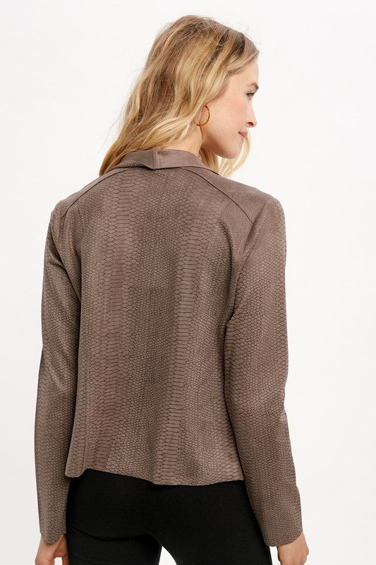 Mystree Snake Drape Side Zipper Jacket - Ash Grey