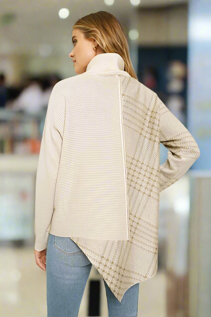 Mystree Colorblock Turtleneck Asymmetrical Tunic - Almond
