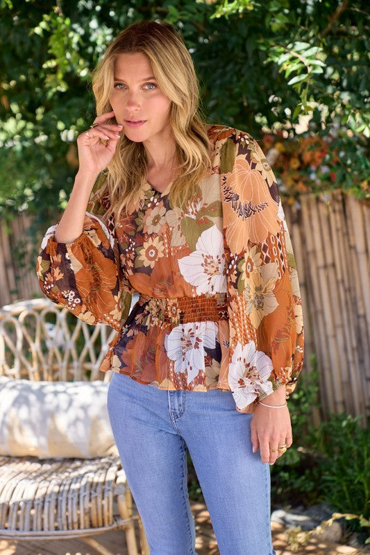 Lilah Floral Print Smocked Blouse - Multi