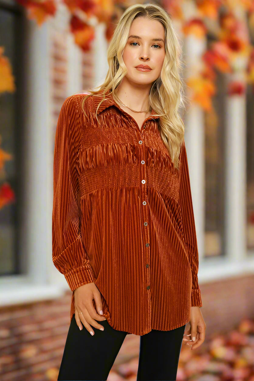 Mystree Velvet Tunic Blouse - Chili