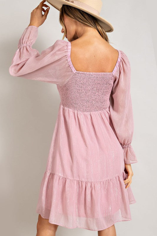 Eesome Square Neck Smocked Mini Dress - Wine