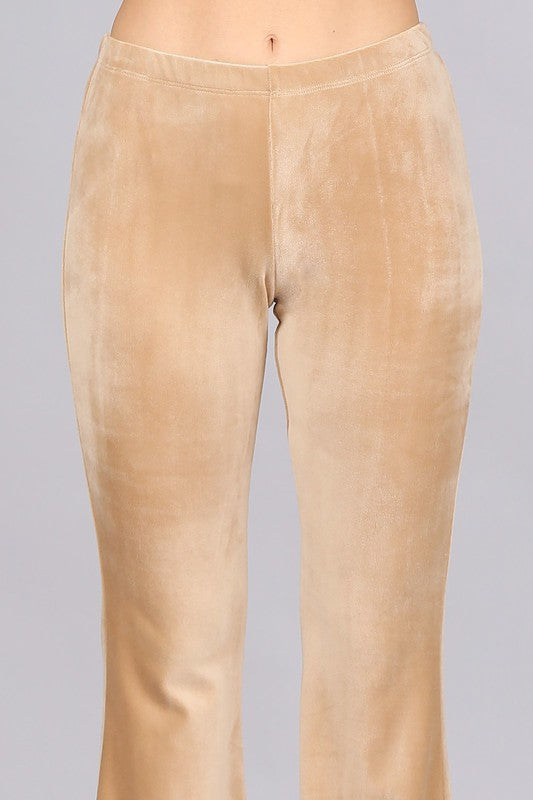Chatoyant Stretchy Velour Bell Bottom Pants - Beige