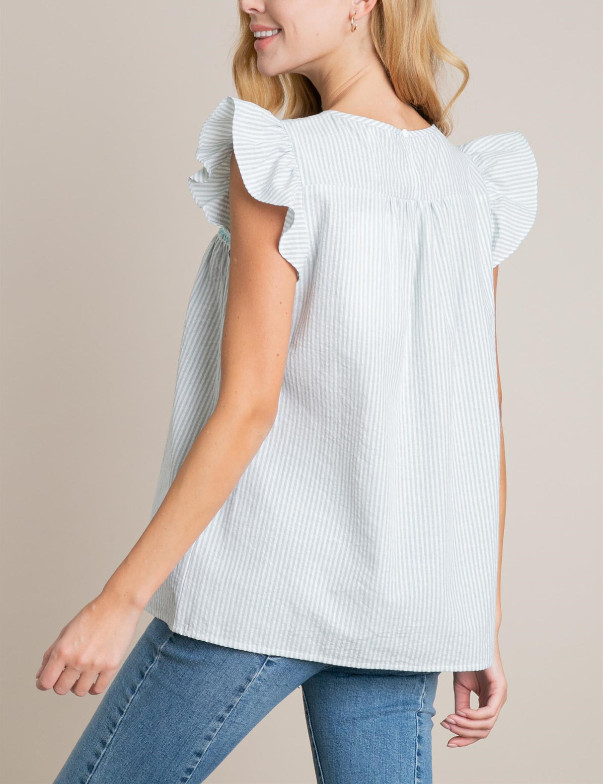L Love Pinstripe Blouse - Mint