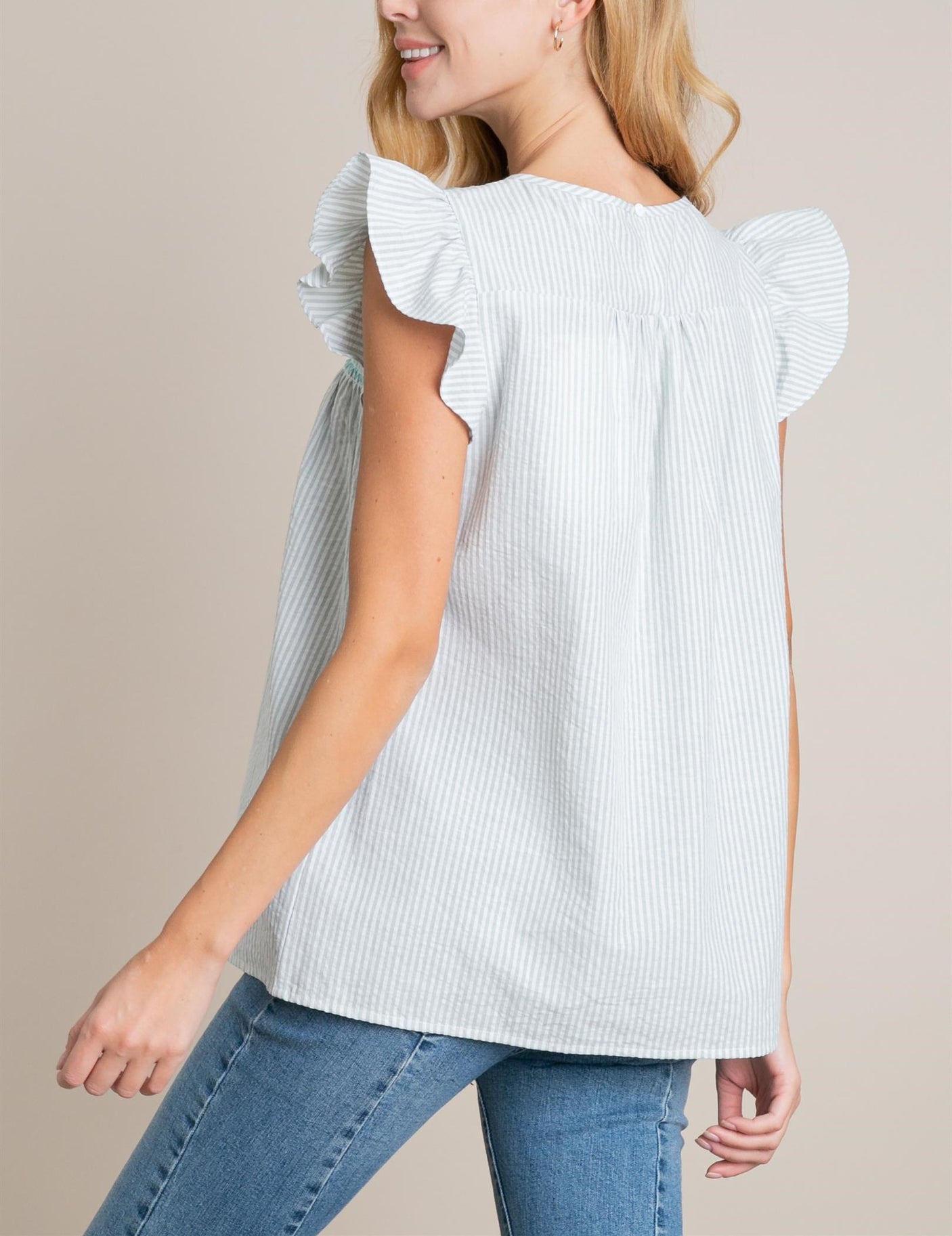 L Love Pinstripe Blouse - Mint