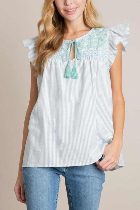 L Love Pinstripe Blouse - Mint