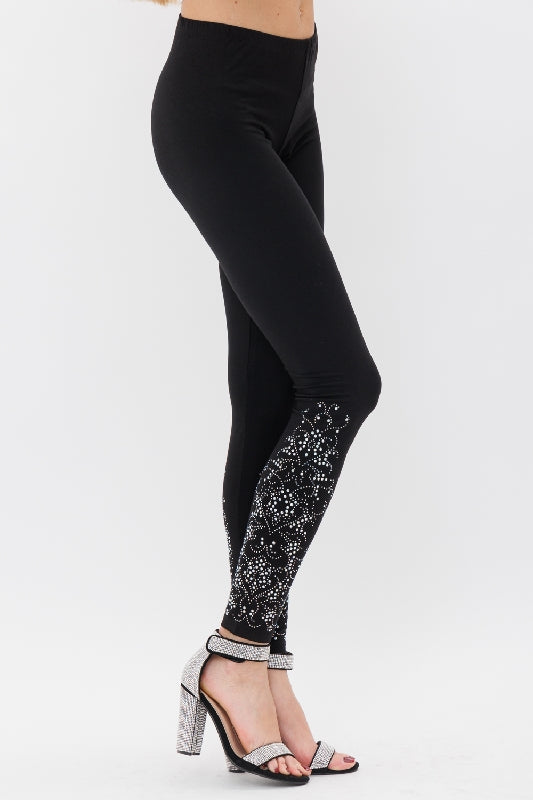 Vocal Bling Rhinestones Leggings - Black