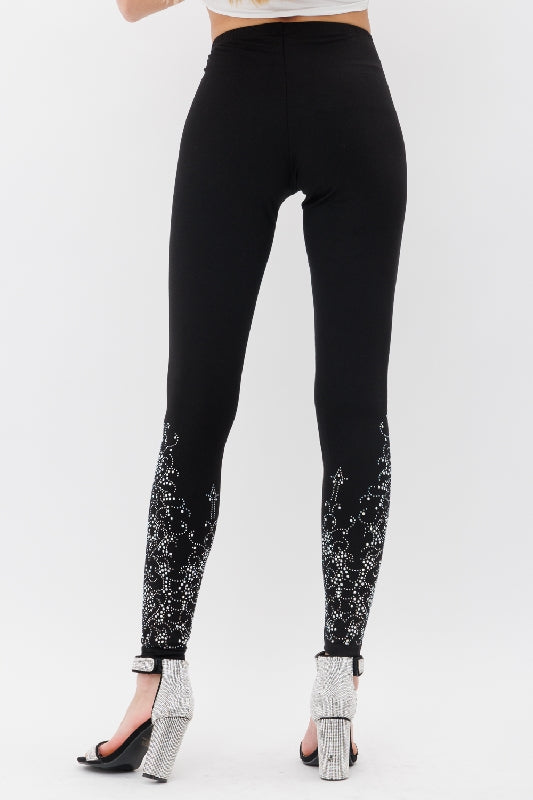 Vocal Bling Rhinestones Leggings - Black