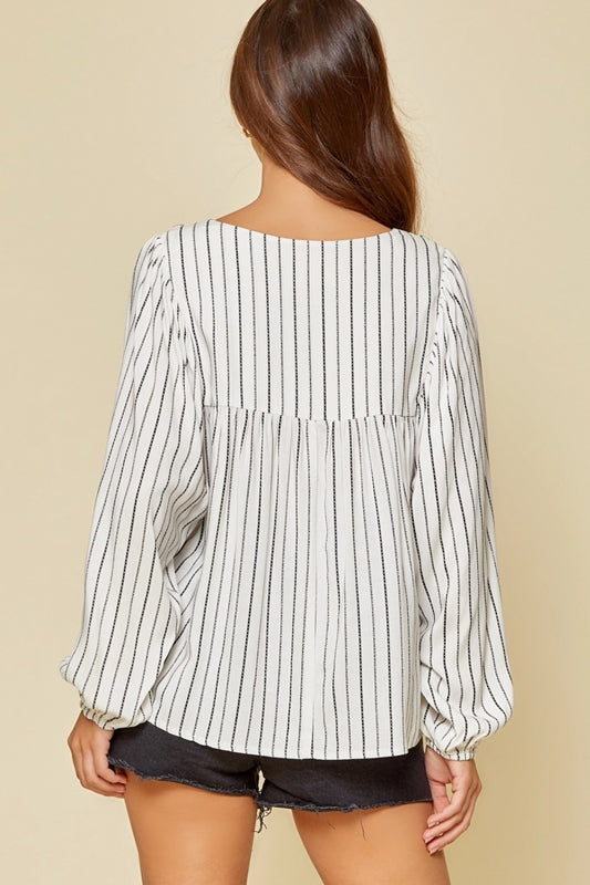 Savanna Jane Embroidered Stripe Blouse - Ivory