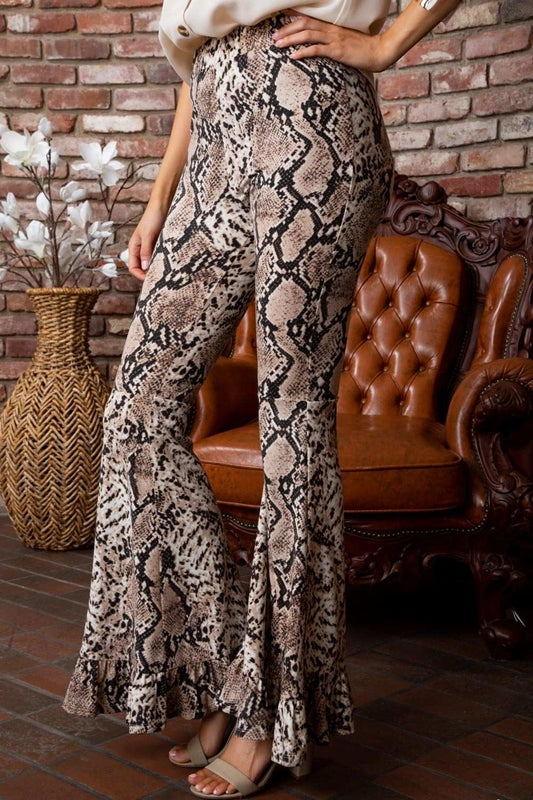 Carolina Ruffle Snakeskin Pants