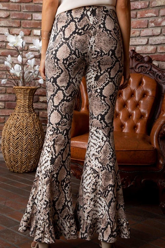 Carolina Ruffle Snakeskin Pants
