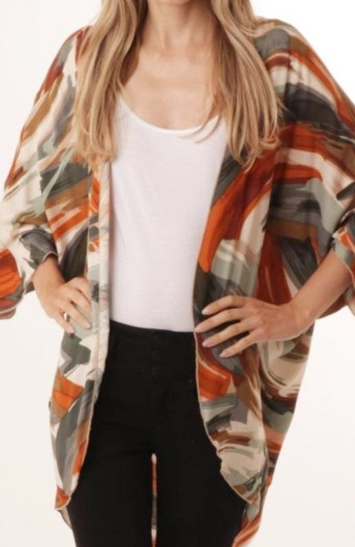 I Joah Abstract Kimono USA Made - Orange Rust
