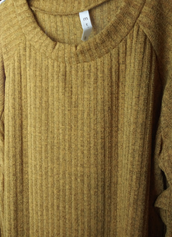 *CLOSEOUT SALE Mittoshop Cut Out Sleeve Ribbed Knit Top - Mustard